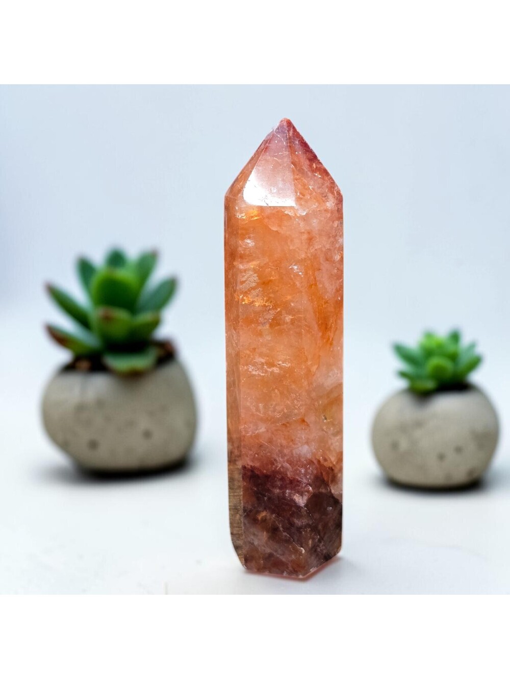 A418. Fire Quartz Natural Crystal Tower Point